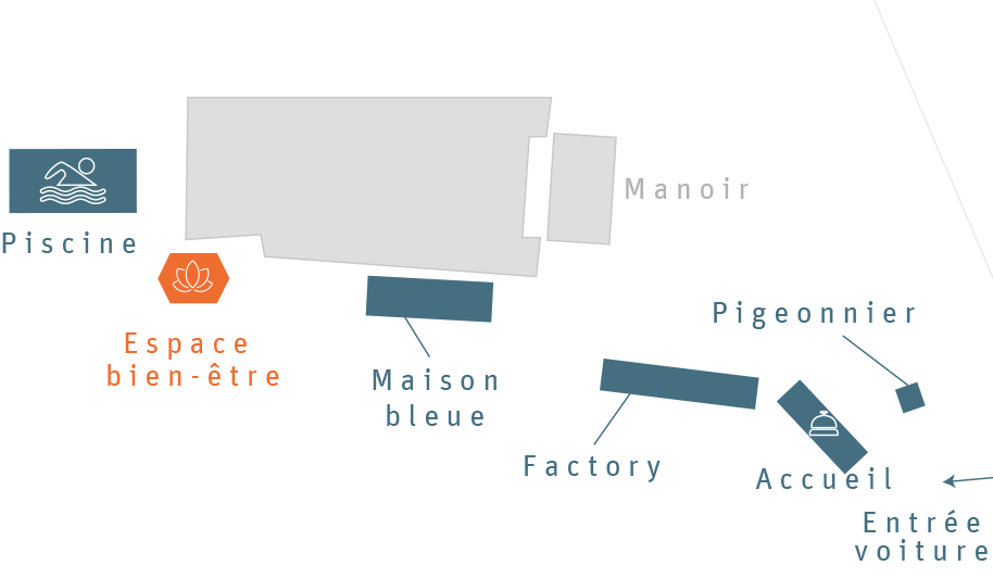 La plan du Clos Grâce avec la localisation de l'espace bien-être