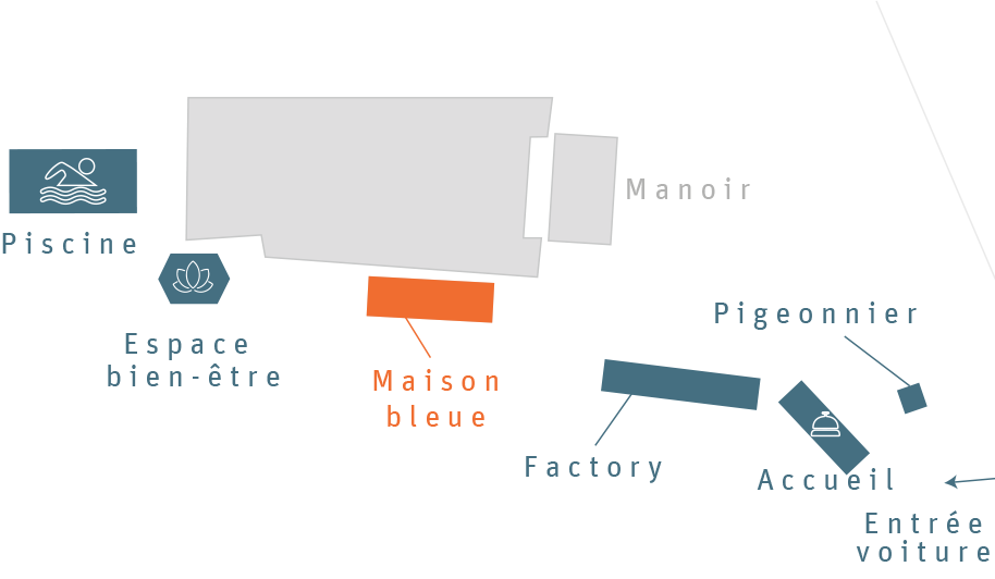 La plan du Clos Grâce avec la localisation de l'espace nuit de la Maison bleue